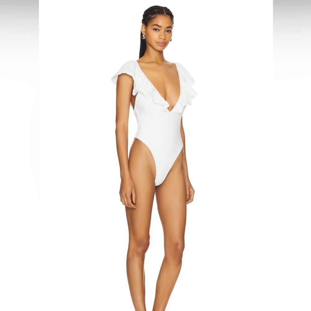 White Ruffle Plunge Swimsuit